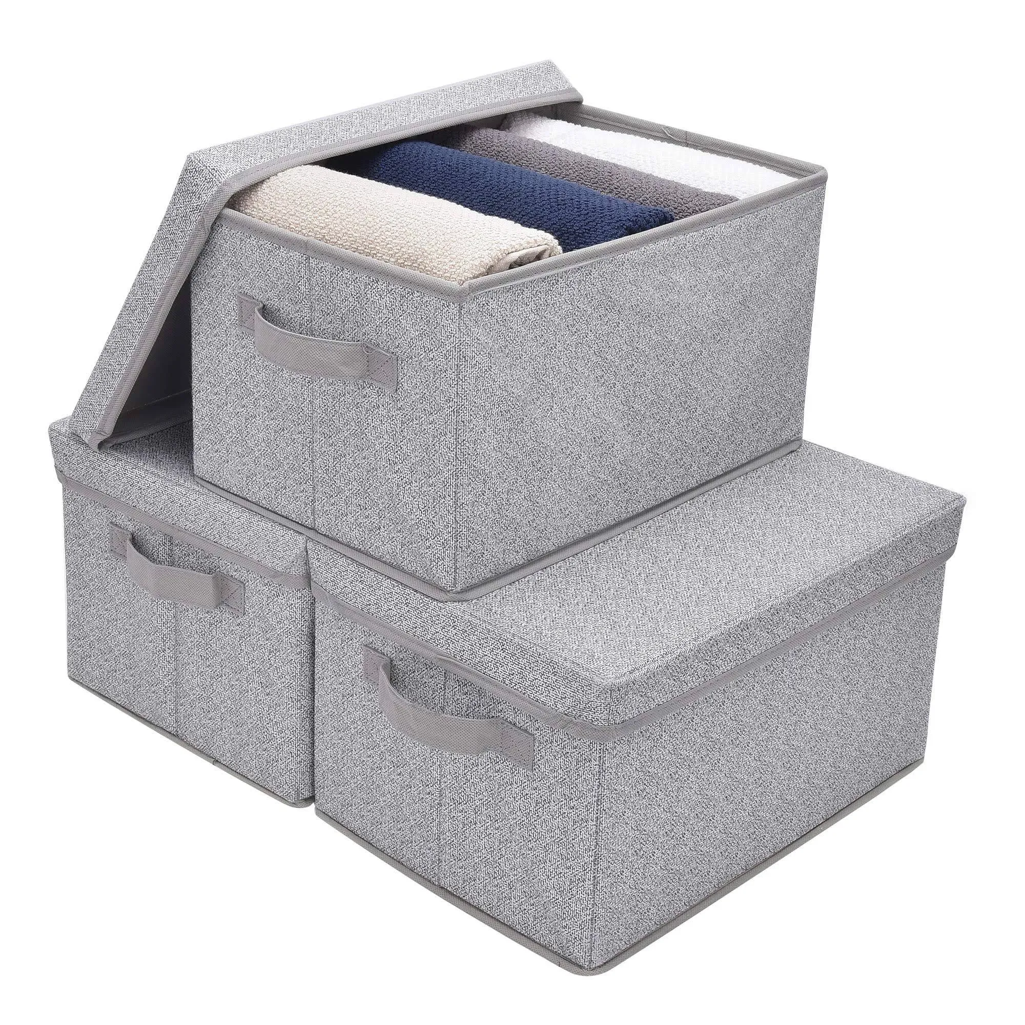 Granny Says Storage Bins with Handles, Extra Large Storage Boxes for Clothes, Decorative Storage Bins with Lids, Gray, 3-Pack