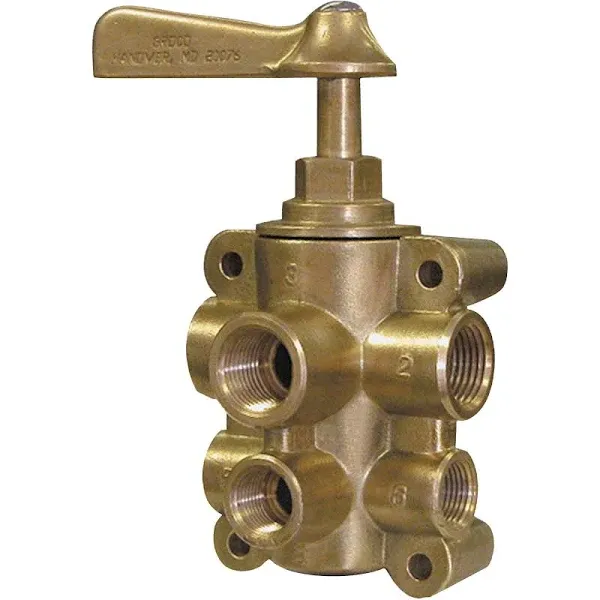 GROCO 6-Port NPT Bronze Fuel Valve 1/2" Main - 3/8" Return