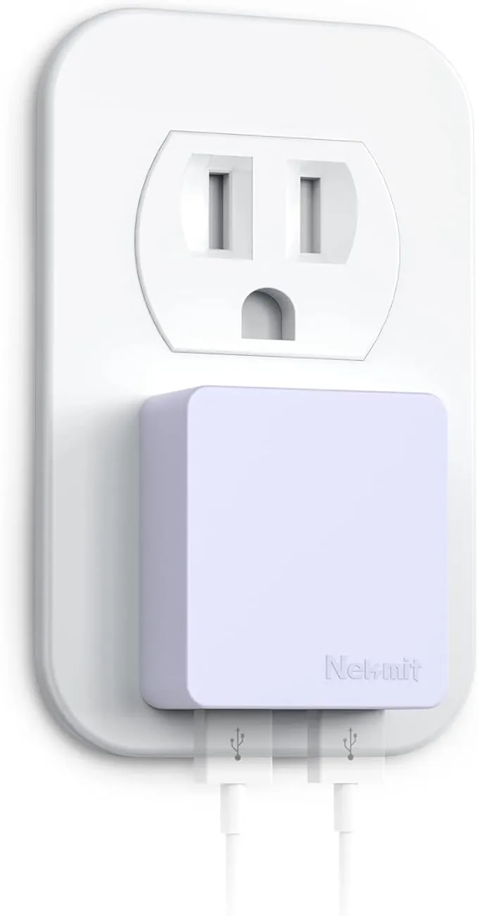 Nekmit Dual Port Ultra Thin Flat USB Wall Charger with Smart IC