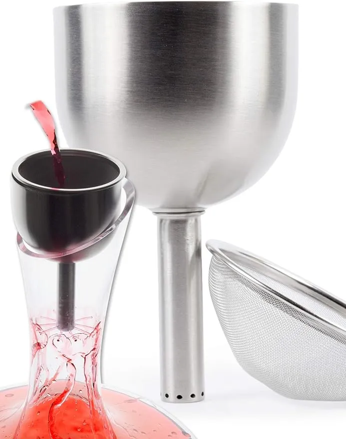 3in1 Steel Funnel with Strainer (Wine Shower + Aerator + Filter) - Improves Wine & Clears Residues