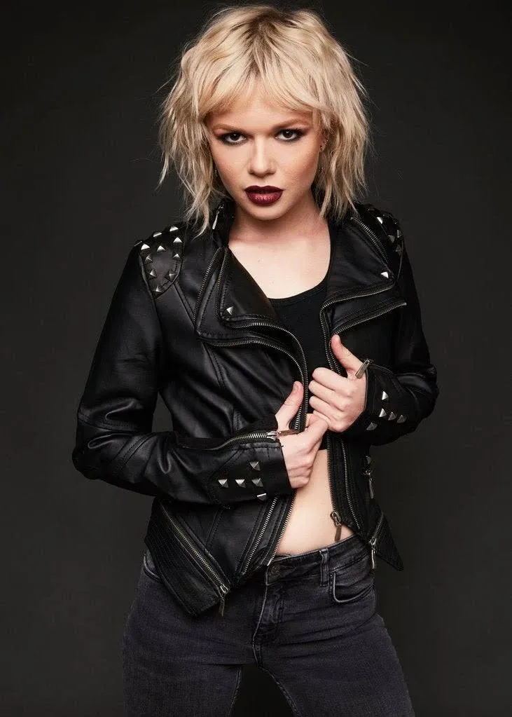 Pretty Attitude Women's Faux Leather Jacket Punk Studded Moto Jacket