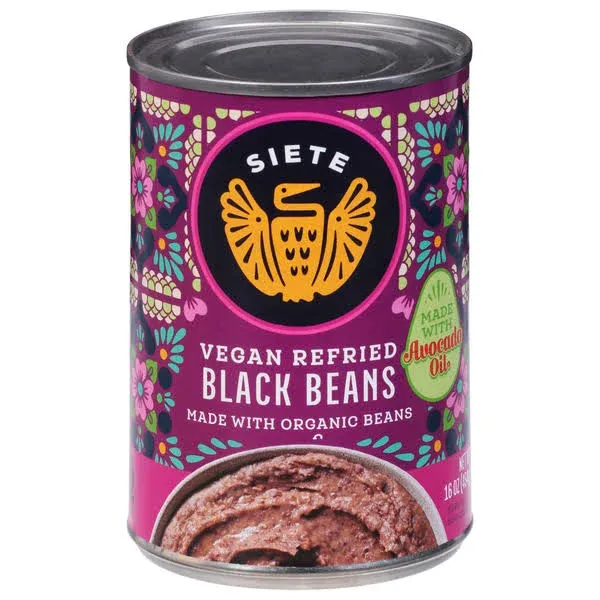 SIETE FAMILY FOODS Refried Black Beans, 16 OZ