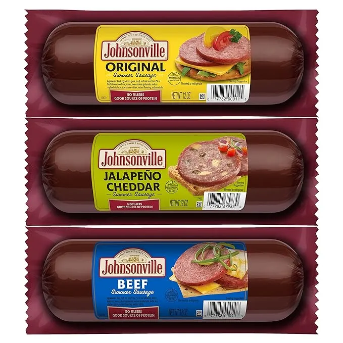 Johnsonville Original, Beef, Jalapeno Cheddar Summer Sausages 3/12oz. Gift Pack, Good Source of Protein, Great on Charcuterie and Cheese Boards, Holiday Gifting