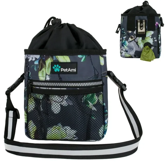 PetAmi Dog & Cat Treat Pouch, Floral Grey