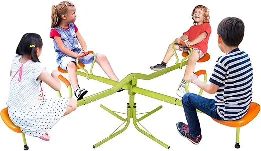 SUPER DEAL Kids Teeter Totter, 4 Seat Seesaw 360° Rotate All Steel Extendable Tubes Weather and Rust Resistant for Indoor Outdoor Playground  (Orange&Green)SUPER DEAL Kids Teeter Totter, 4 Seat Seesaw 360° R…