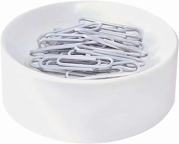 Clipwell Magnetic Paper Clip Holder - Easy Toss & Pick-Up - Holds Various Metal Parts - Powerful Sweep-Up Magnet - Ideal Locker Accessory & Home & Office Organizer - Blue Feather Products - White