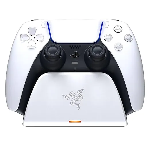 Razer Quick Charging Stand for PlayStation 5: Charge - Curved Cradle Design Matches PS5 DualSense Wireless Controller One-Handed Navigation USB Powered White (Controller Sold Separately)