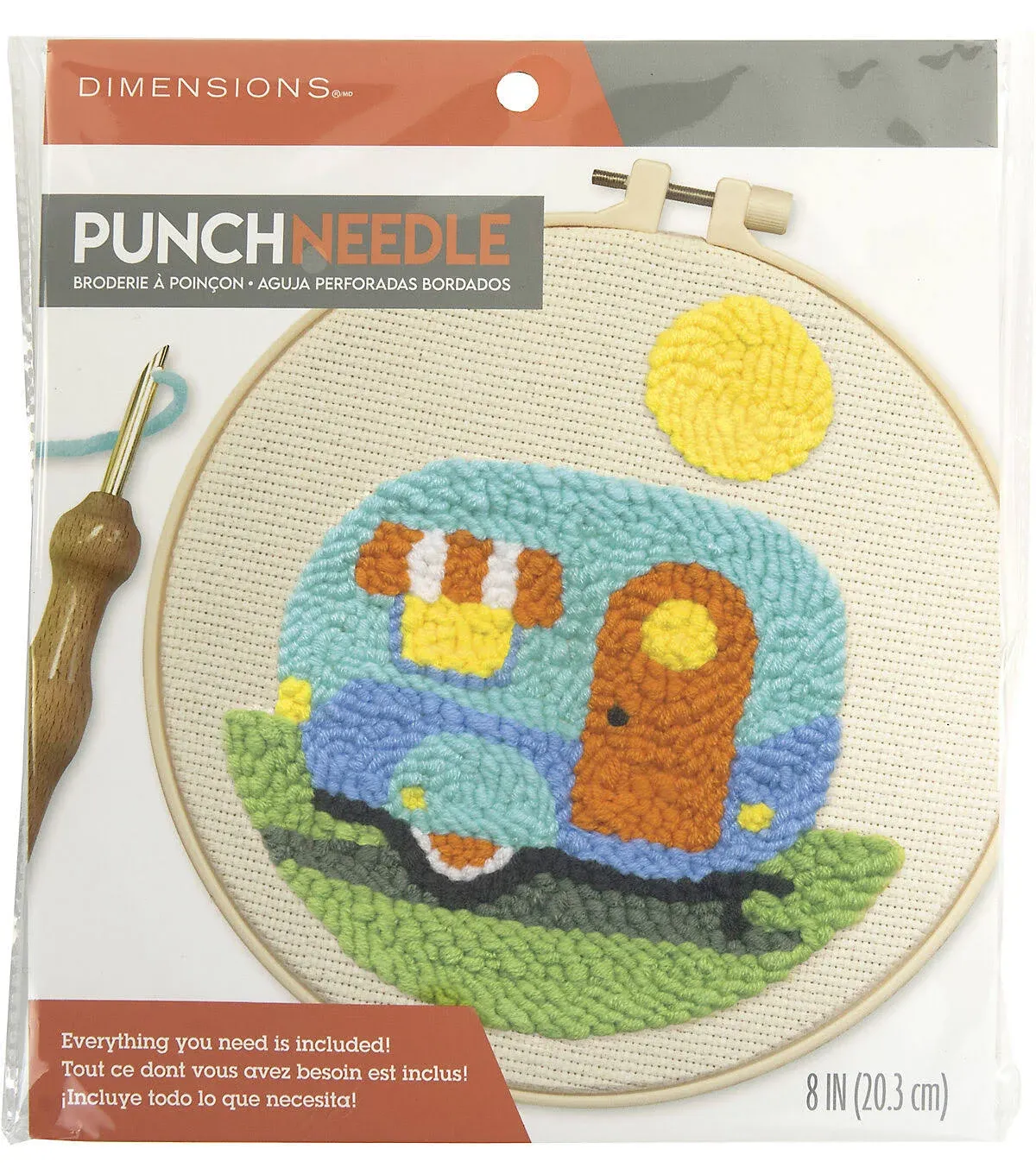 Dimensions 72-76389 Camper Punch Needle Kit for Beginners, 8" Diameter, Multicolor, 7pcs