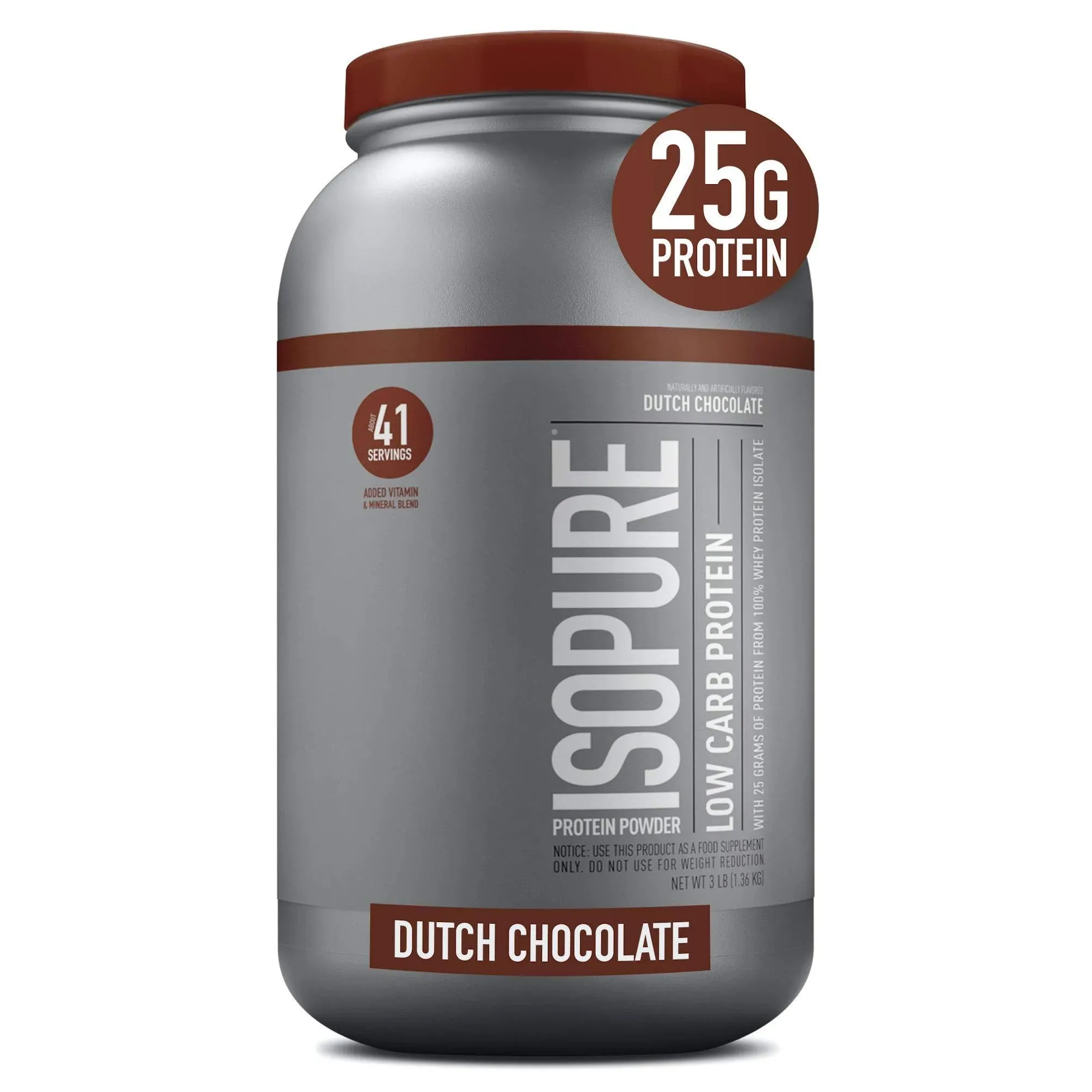 Isopure Dutch Chocolate Whey Isolate Protein Powder with Vitamin C & Zinc for Immune Support, 25g Protein, Low Carb & Keto Friendly, 41 Servings, 3 Pounds (Pack of 1) (Packaging May Vary)