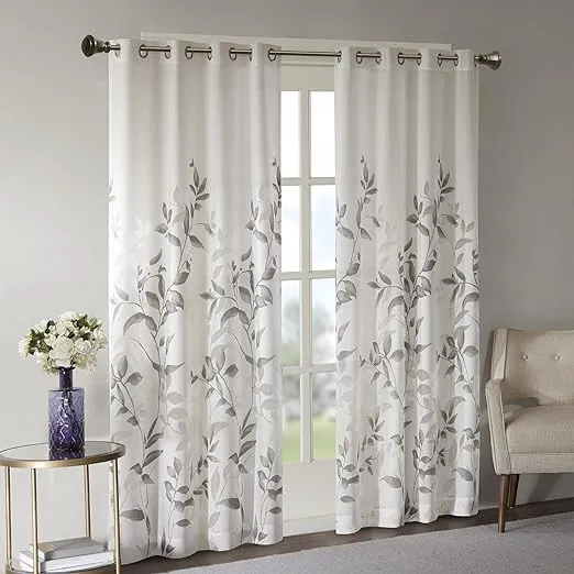 Madison Park Vera Burnout Printed Window Curtain, Grey