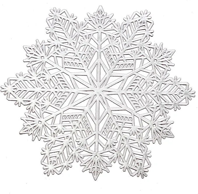 Wintop 15"×13.5" Pressed Vinyl Metallic Placemats for Dining Table Decoration, Set of 6, Snowflake Silver