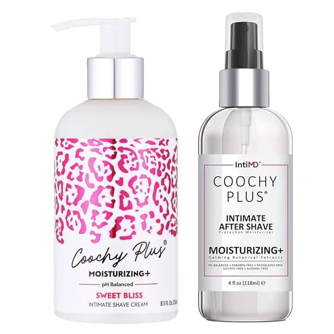 Coochy Plus Intimate Shaving Complete Kit - SWEET BLISS & Organic After Shave Protection Soothing Moisturizer Mist – Antioxidant Formula Prevents Razor Burns, Itchiness & Ingrown Hairs