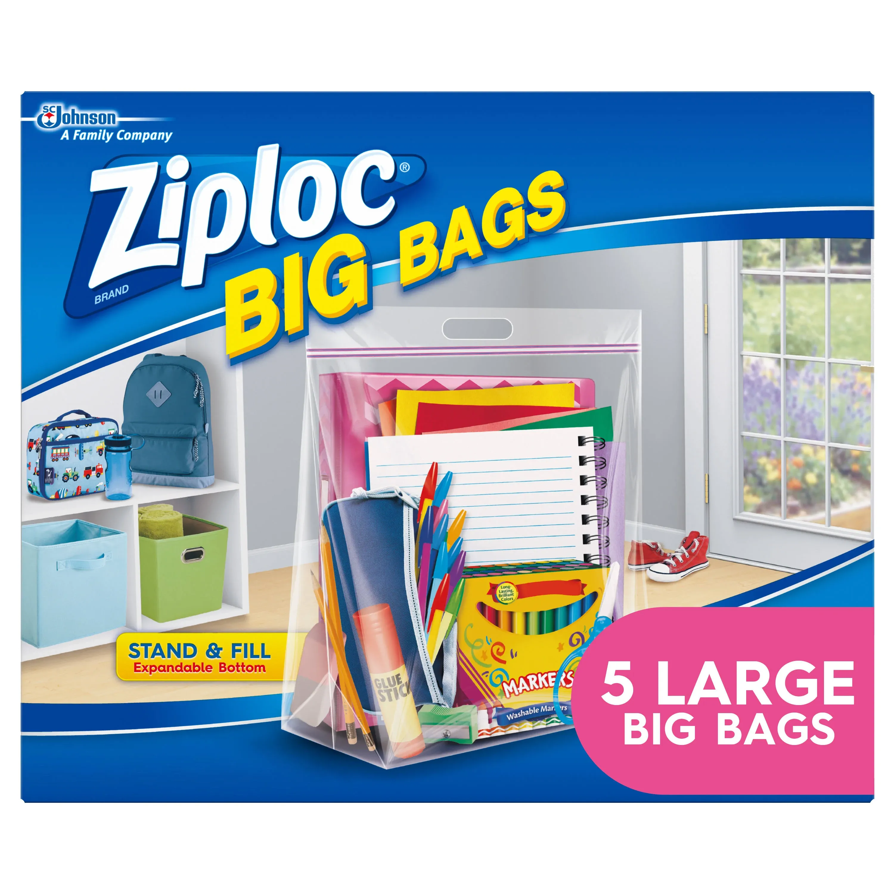 Ziploc Storage Bags, Double Zipper Seal &amp; Expandable Bottom, Large, 5 Count, Big