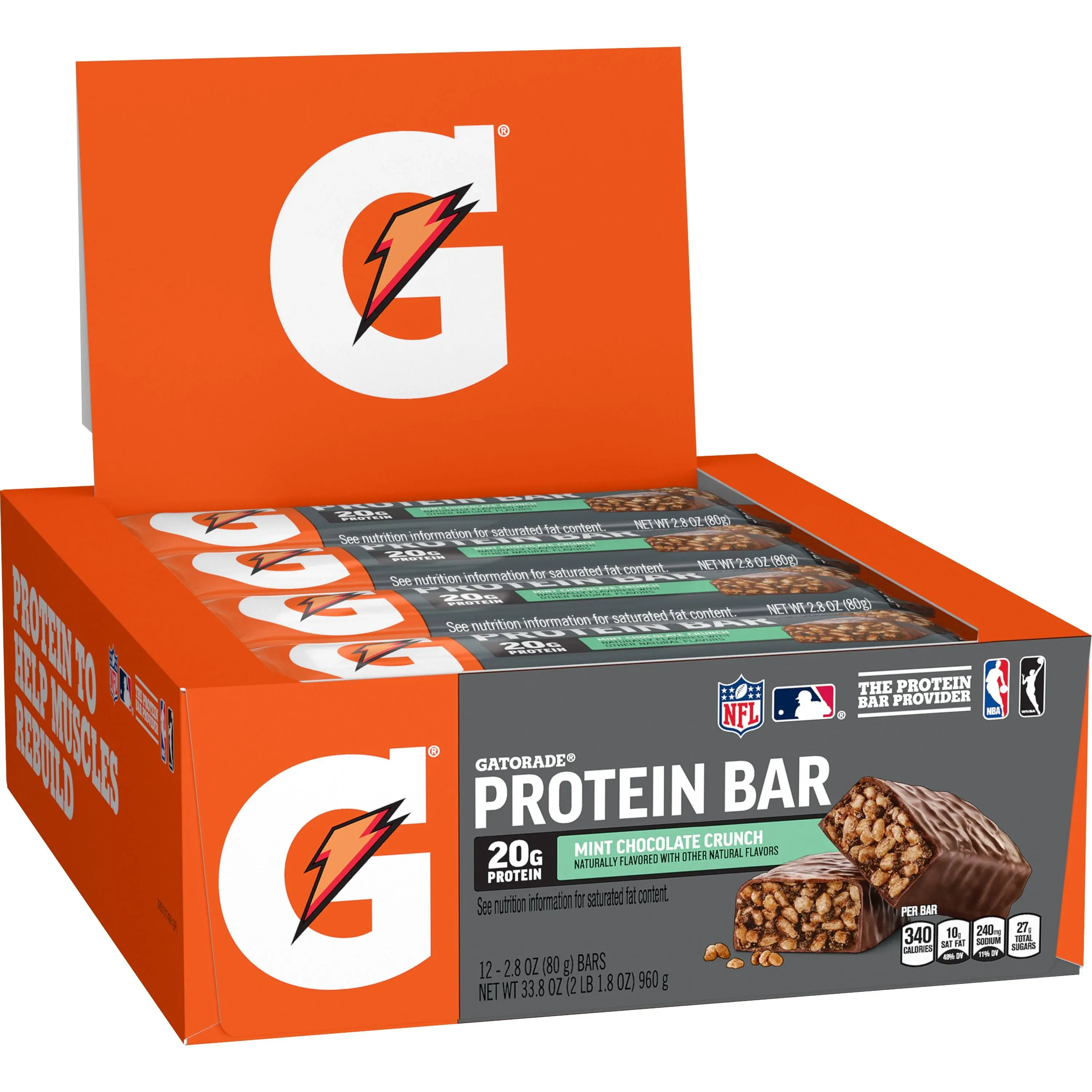 Gatorade Whey Protein Bars, Mint Chocolate Crunch, 2.8 oz bars (Pack of 12, 20g of protein per bar)