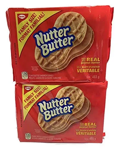 Nutter Butter Sandwich Cookies, Two Family size, 453G/16 oz., Packages, {Imported from Canada}