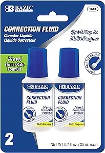 BAZIC Correction Fluid (0.7 oz / 20 ml), Soft Bristle Brush Applicator, Instant Corrections Pen White Out Wipe Out Liquid (2/Pack), 24-Packs