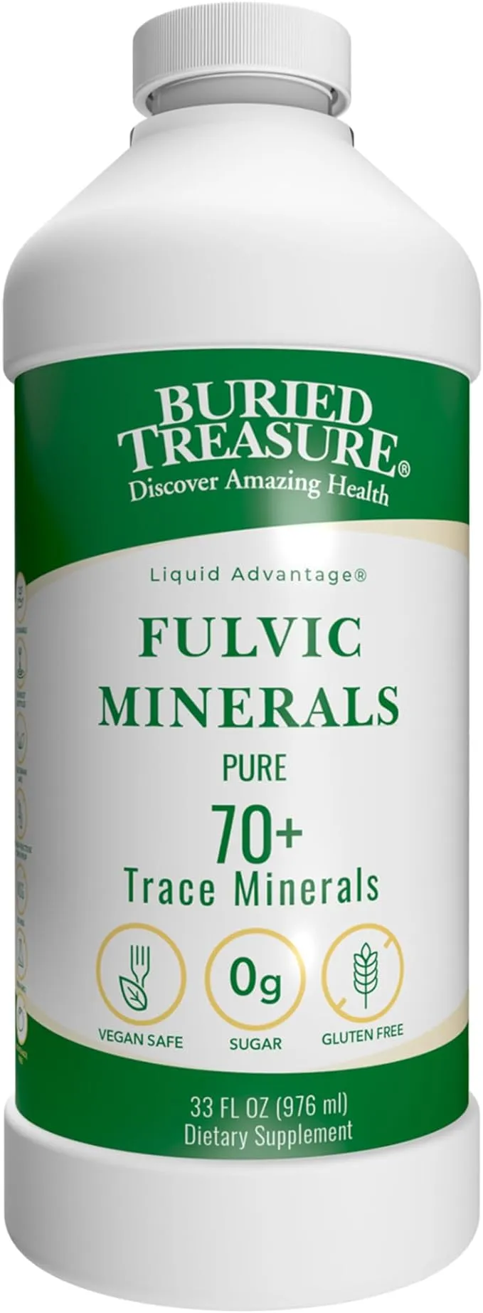 Buried Treasure Liquid Advantage FULVIC MINERALS Pure 70+ Trace Minerals 33 oz Dietary Supplement