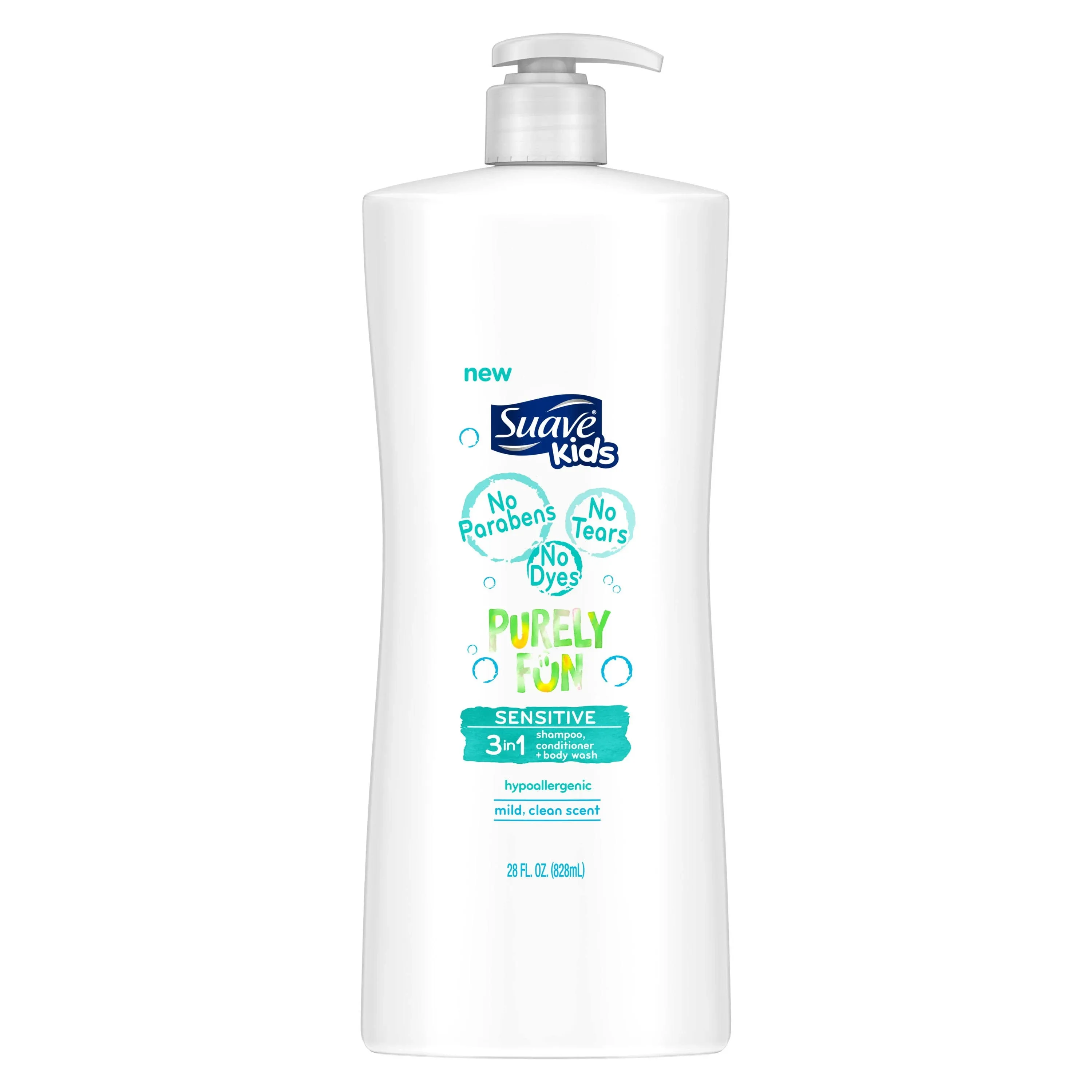 Suave Kids 3 in 1 Shampoo Conditioner Body Wash Purely Fun Sensitive 28 oz, Size: 28 fl oz