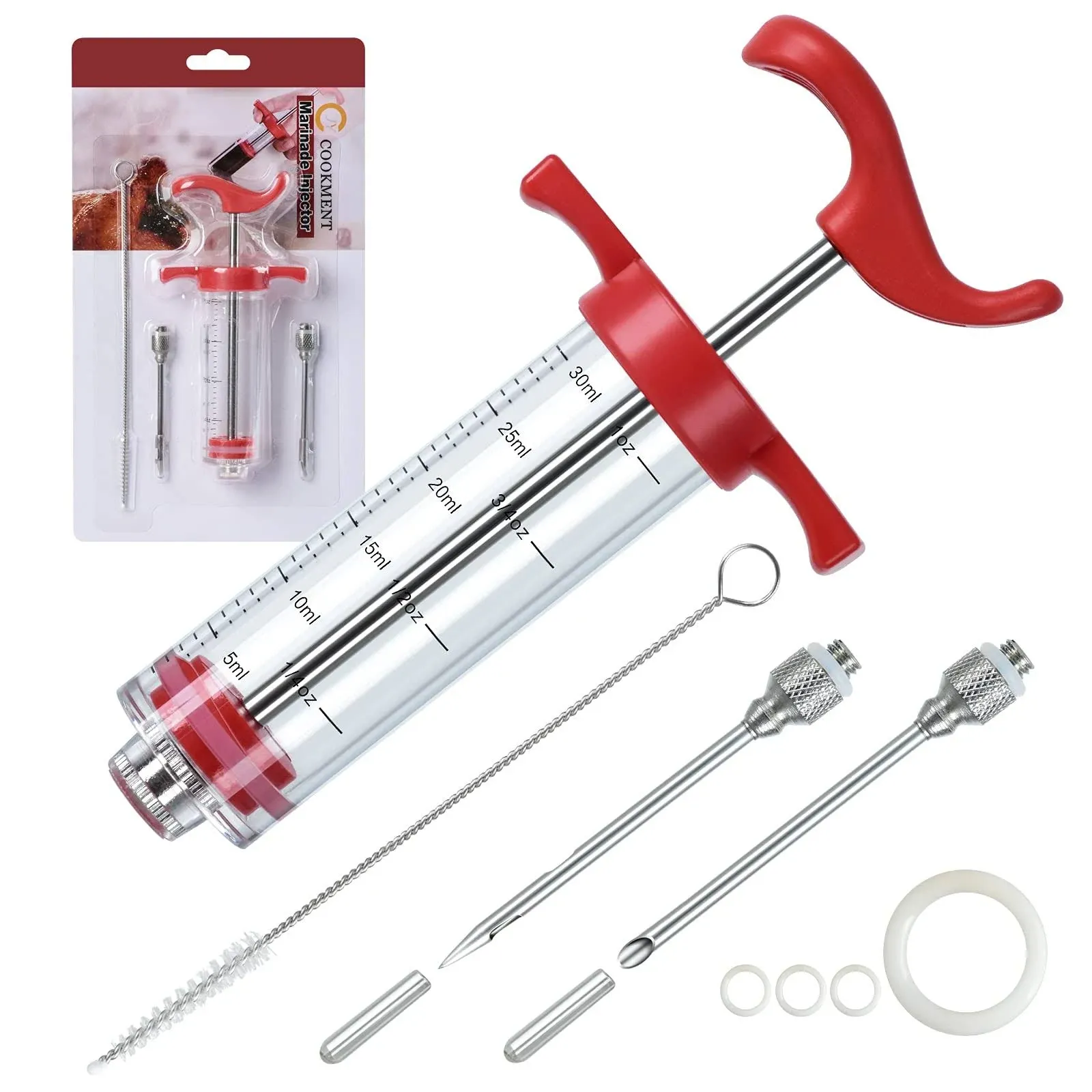 JY COOKMENT Meat Injector Syringe, 1-oz Marinade Flavor Injector with 2 Professional Needles,1 Cleaning Brushes