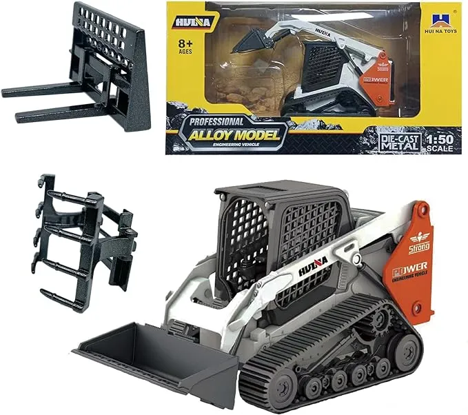 Gemini & Genius Construction Truck 3 in 1 Tracked Forklift with Metal Loader Shovel and Grab Shovel Construction Vehicle 1/50 Scale Alloy Tracked Tractor Toys for Kids(Tracked/White)