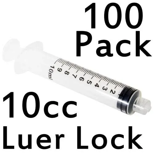 100 Pack 10cc Luer Lock Tip Syringes (without needles)