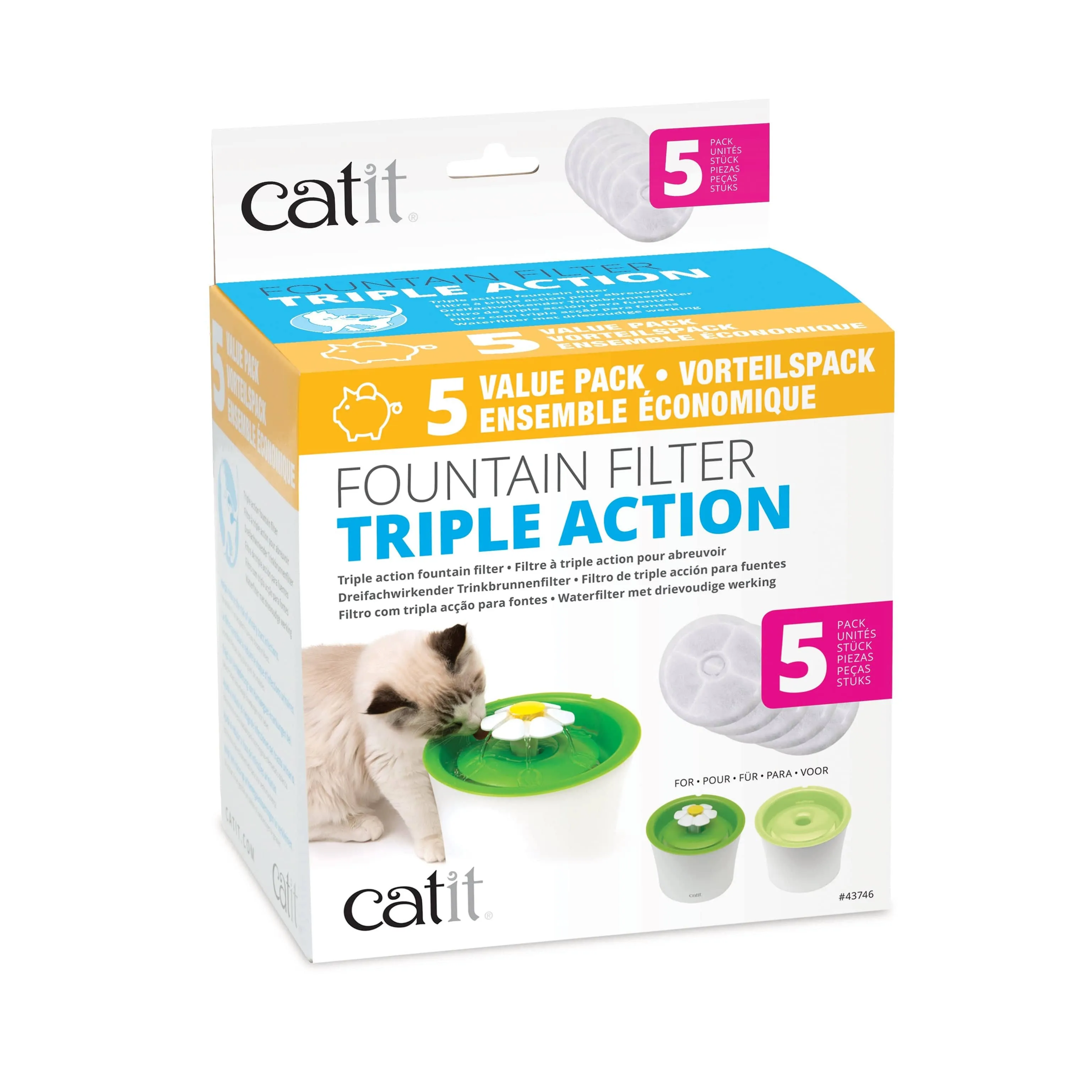 Catit Triple Action Fountain Filter - 5 Pack