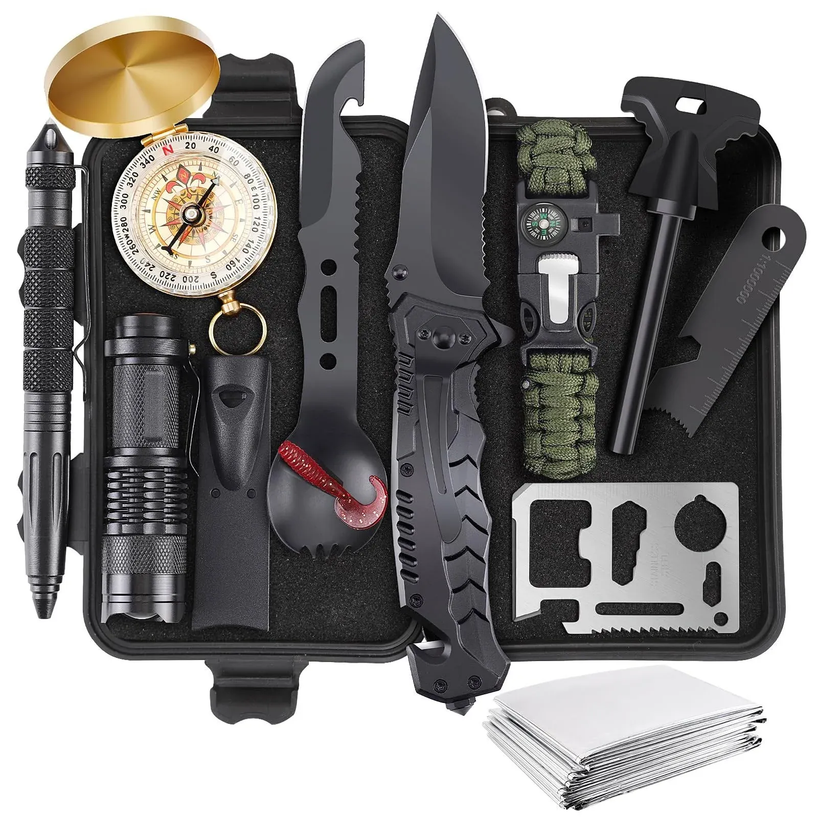 Survival Kits, Geschenke für Weihnachten Männer Papa Ehemann Ihn, 13 in 1 Survival Gear und Ausrüstung Taktische Werkzeuge für Camping Wandern Jagd Outdoor Abenteuer, Coole Geburtstagsidee