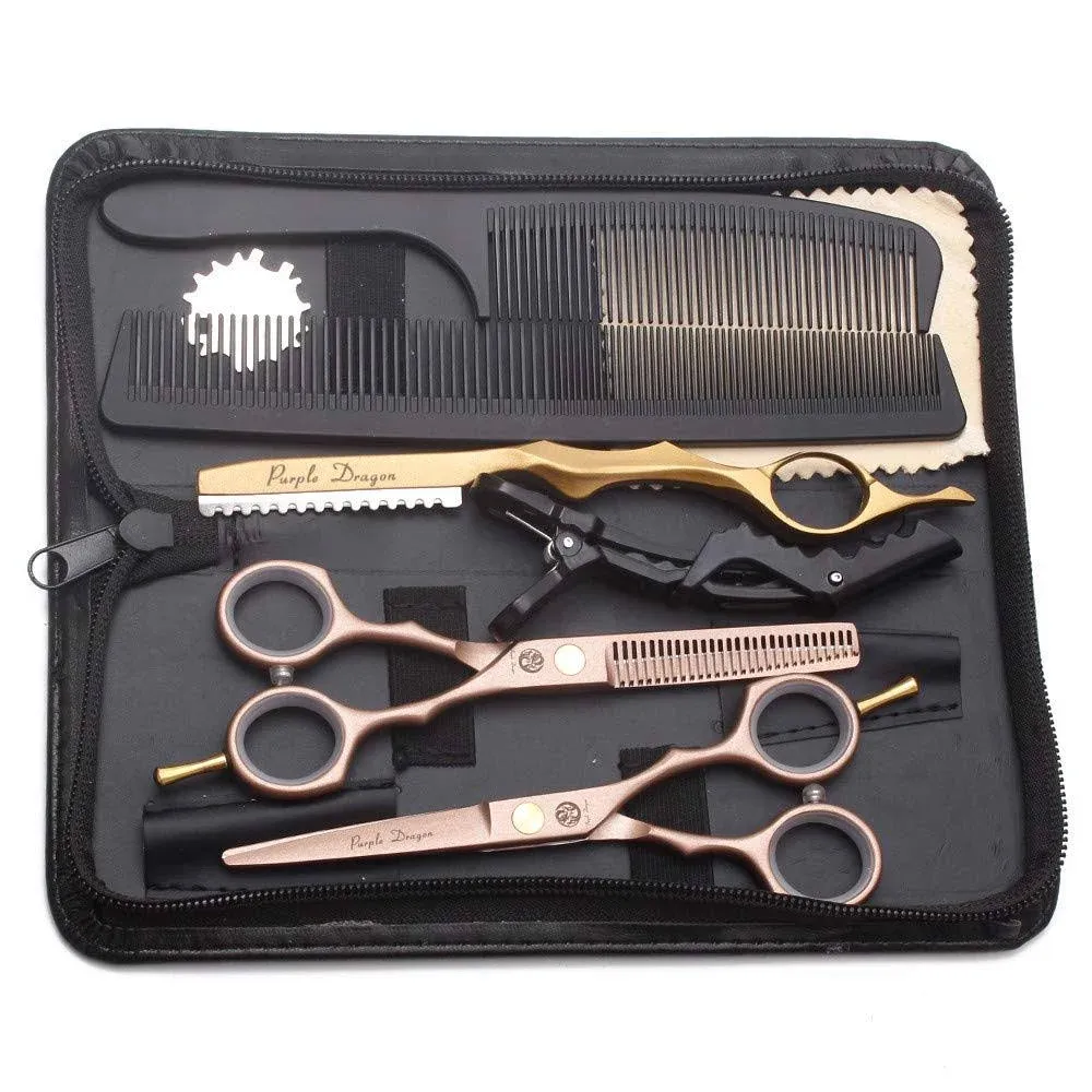 5.5 inch Hair Cutting Scissors Set with Razor, Leather Scissors Case, Barber ...