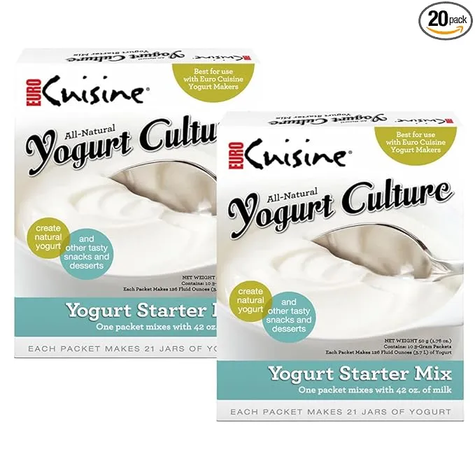 Euro Cuisine RI1020 All Natural Yogurt Culture Starter, for Dairy Free, Whole Milk, Protein Yogurt, Probiotic Yogurt Pouches for Homemade Yogurt 2pack