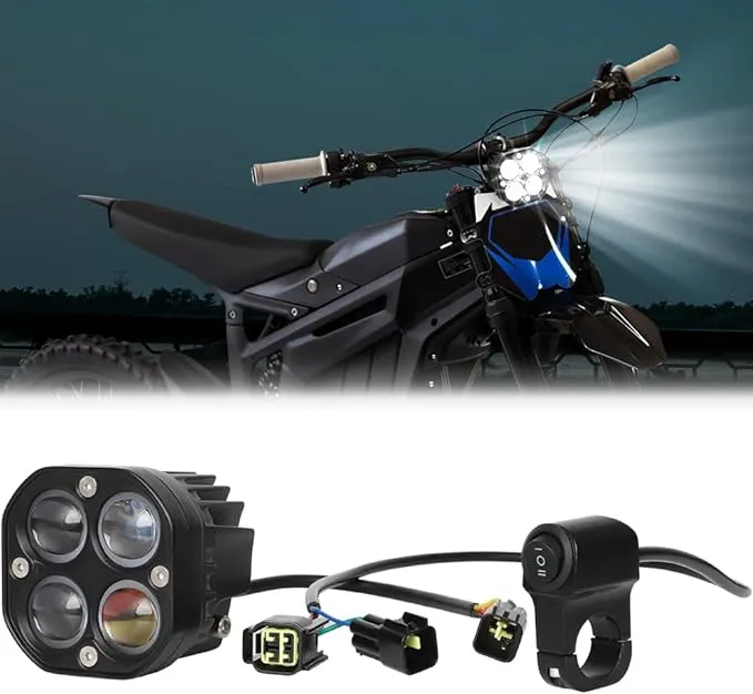 Headlight For Talaria Sting R MX4 Motorcycle Lights Kit,Plug N Play Light Bar Headlight With Switch, 2 Light Modes Farther and Wider View,Amber White 4 Inch 30W Round Lights 3500LM 6000K