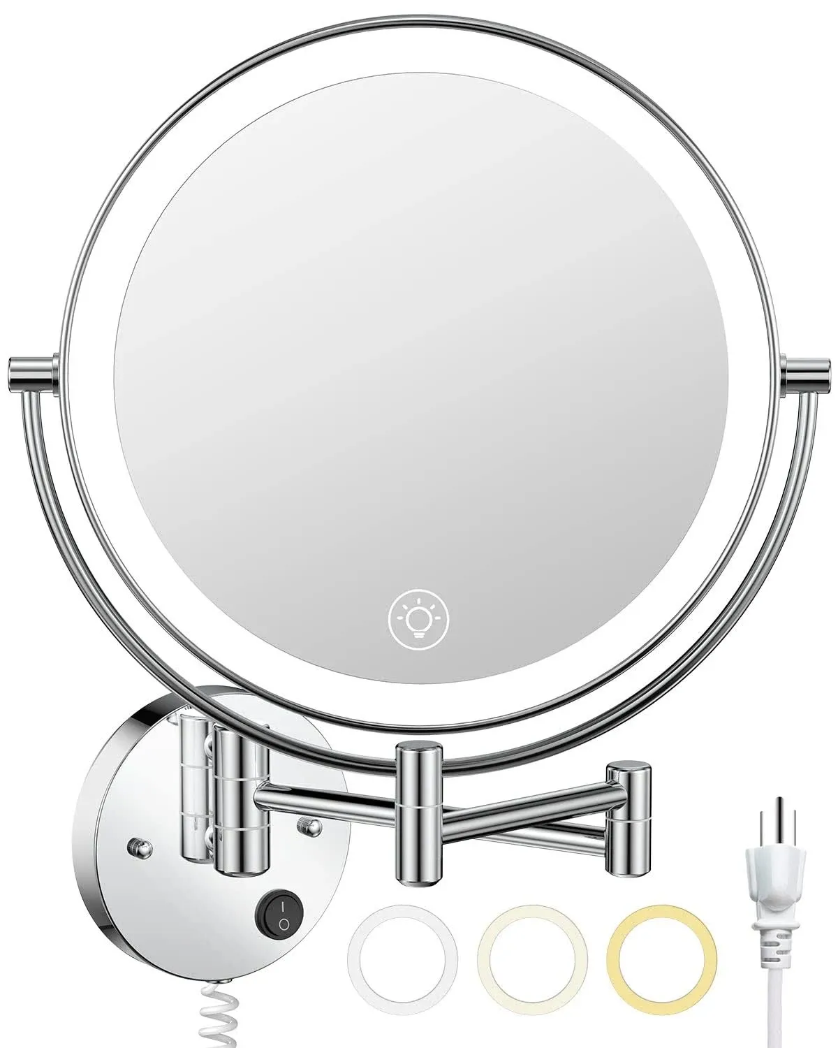 Wall Mounted Lighted Makeup Vanity Mirror with 3 Color Chrome-Led Dimmable