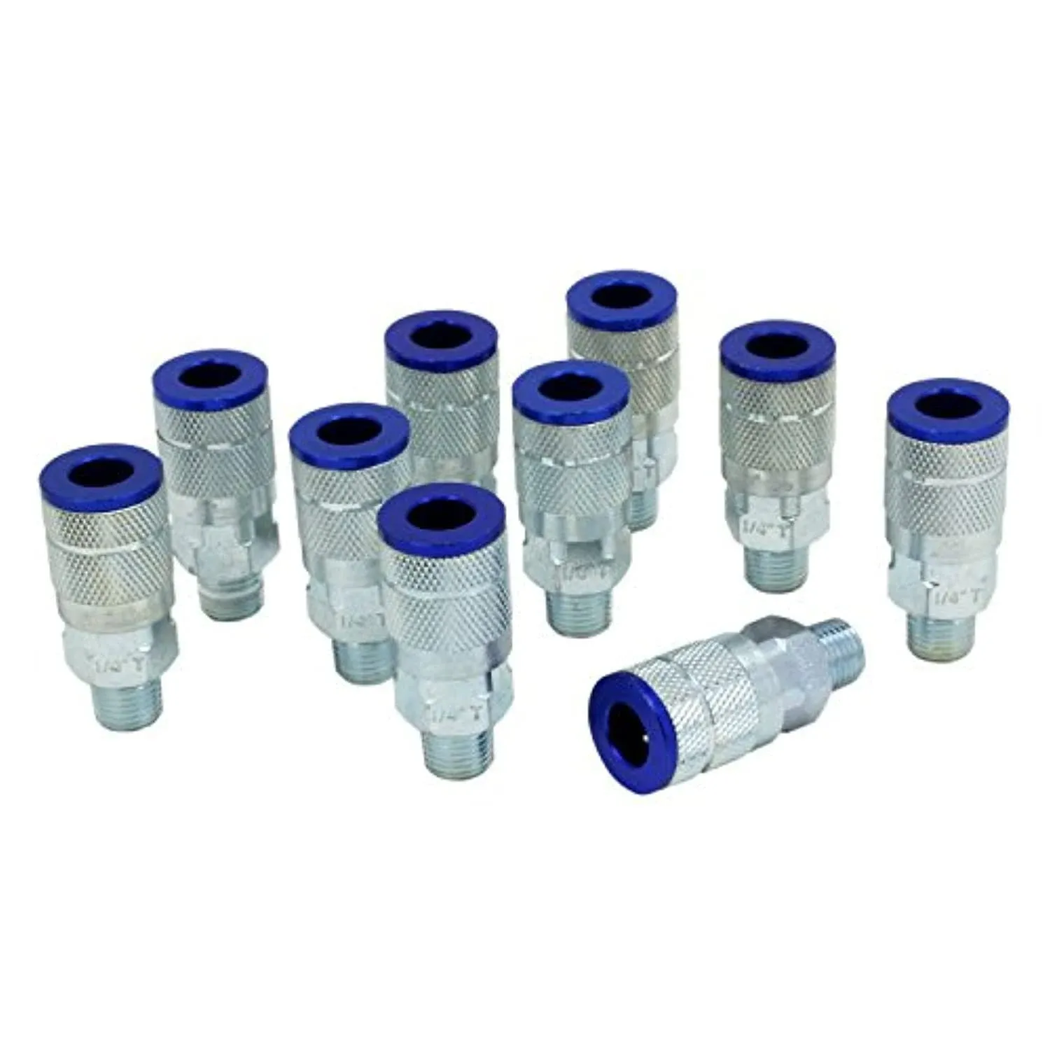 Milton 786TC ColorFit Couplers, T-style Blue, 1/4&#034; NPT Male, Box of 10