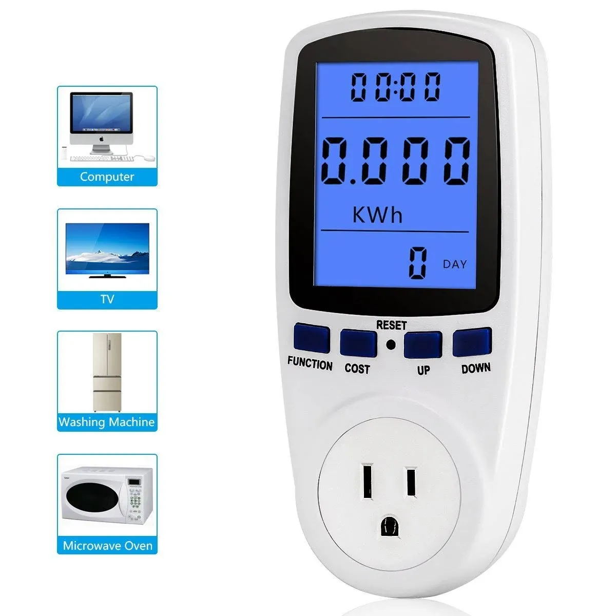 Power Energy Meter Voltage Amps Electricity Monitor Wall Socket Outlet Watt Kwh