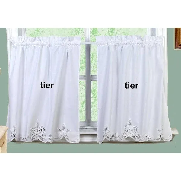 White Battenburg Lace Kitchen Curtain Valance Tier Swag Creative Linens