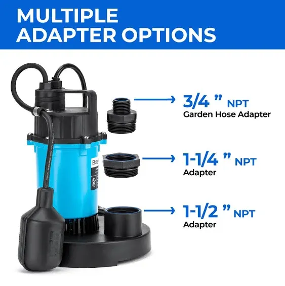 1/3HP 2510GPH Submersible Sump Pump, Clean/Dirty Water Pumps with Automatic Float Switch and Suction Strainer, 10ft Cord Utility Pump for Basement, Pool, Irrigation