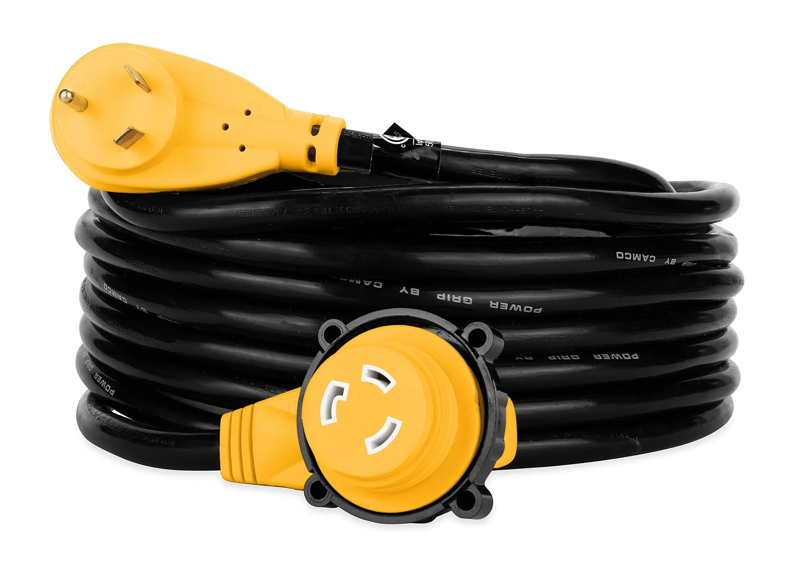 Camco 55524 30 Amp Power Grip Extension Cord with 90M/90F Locking Adapter - 25'