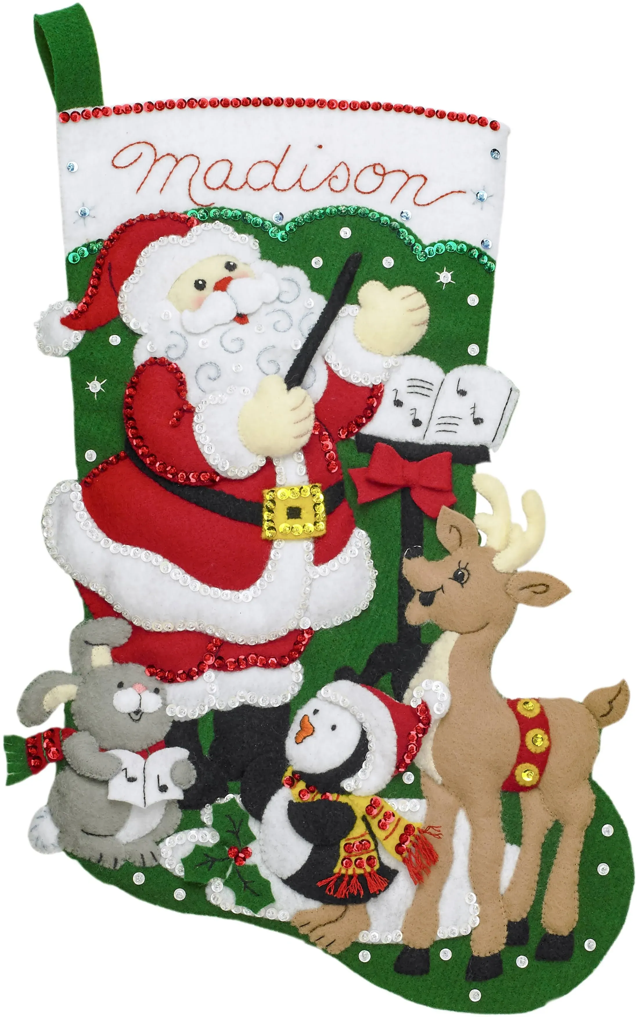 Bucilla Felt Stocking Applique Kit 18&#034; Long-Santa&#039;s Choir Practice