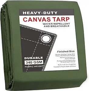 CARTMAN Finished Size 10x12 Feet Canvas Tarp with Rustproof Grommets, Heavy Duty Multipurpose Tarpaulin Cover for Canopy Tent, Roof, Camping, Woodpile