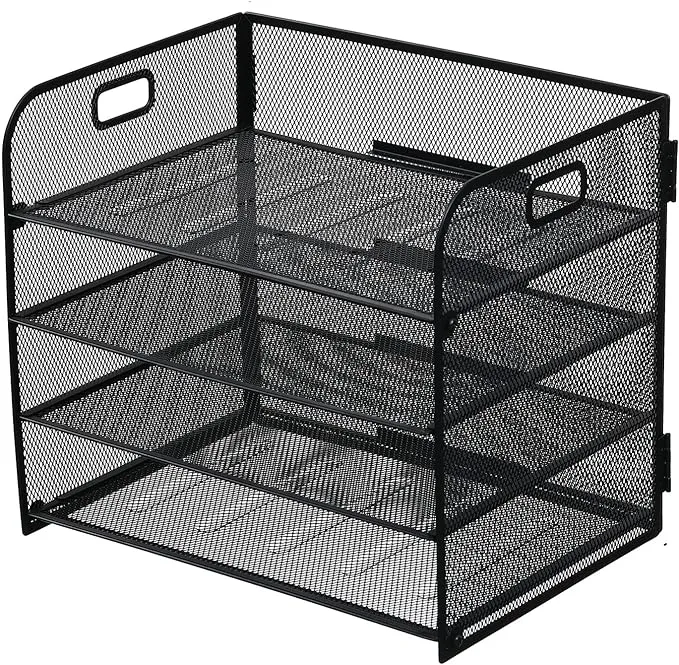 4 Tier Paper Organizer Rack File Sorter Organizer with Handle Mesh Rack Office