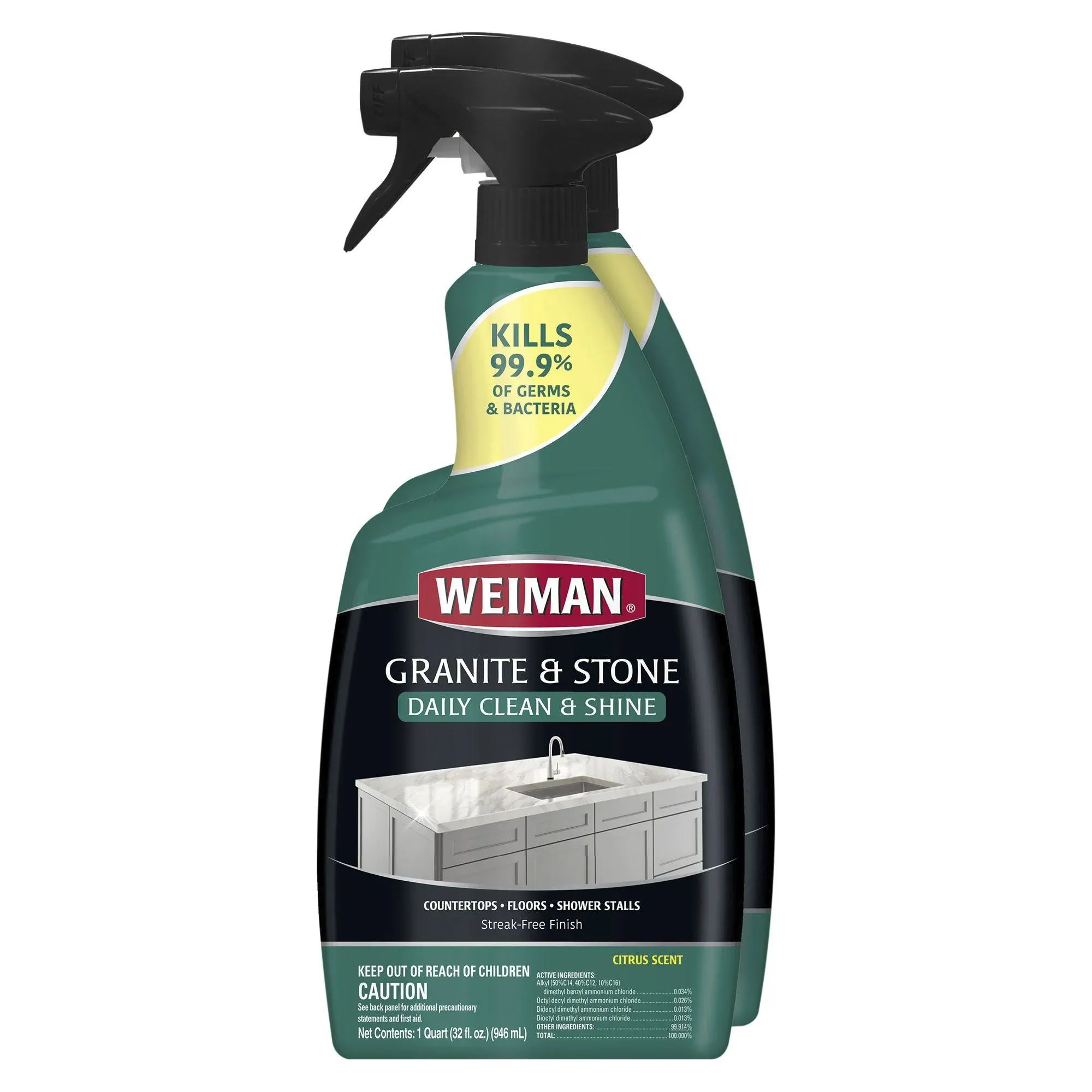 Weiman Disinfectant Granite Cleaner and Polish With Microfiber Cloth - Safely Clean Disinfect and Shine Granite Marble Soapstone Quartz Quartzite Slate Limestone Corian Laminate Tile Countertop