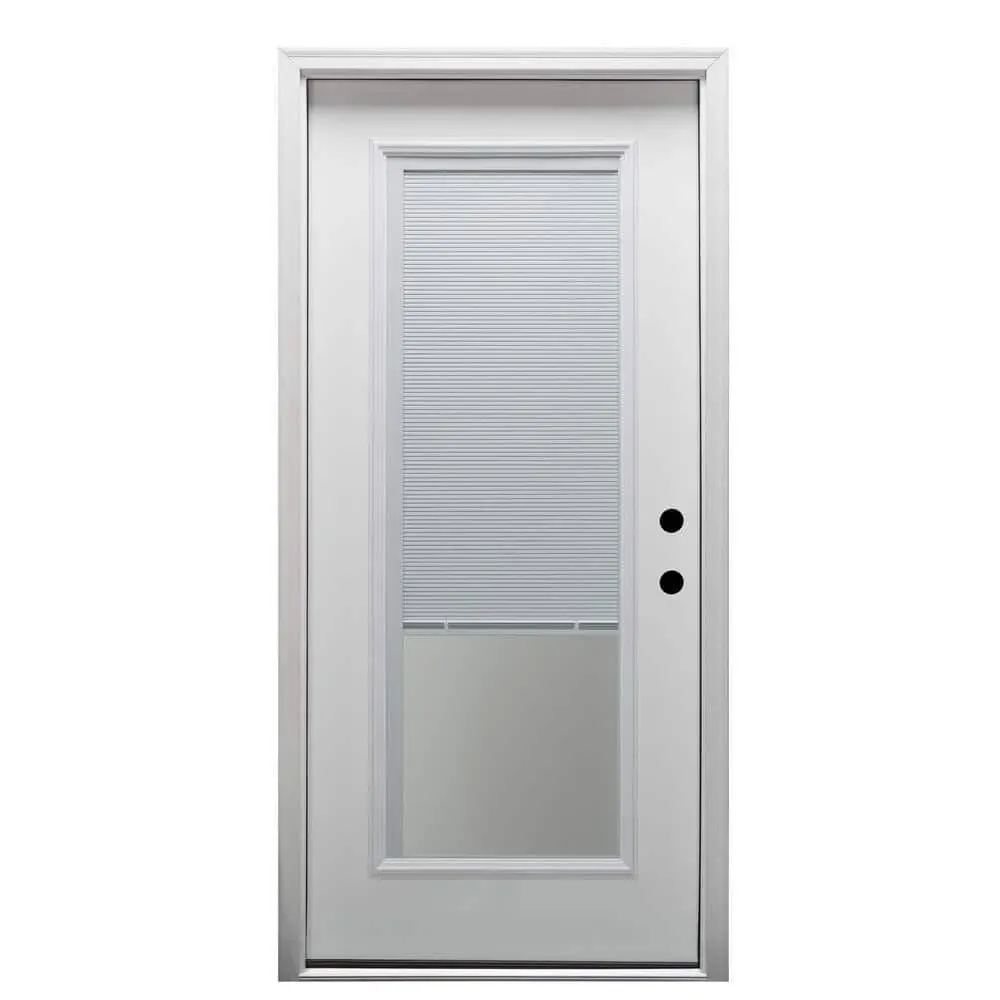 National Door Company, Exterior Single Door, Fiberglass Smooth, 30" x 80", Full Lite, Raise/Lower Blinds Collection, Left-Hand Inswing, Clear,White