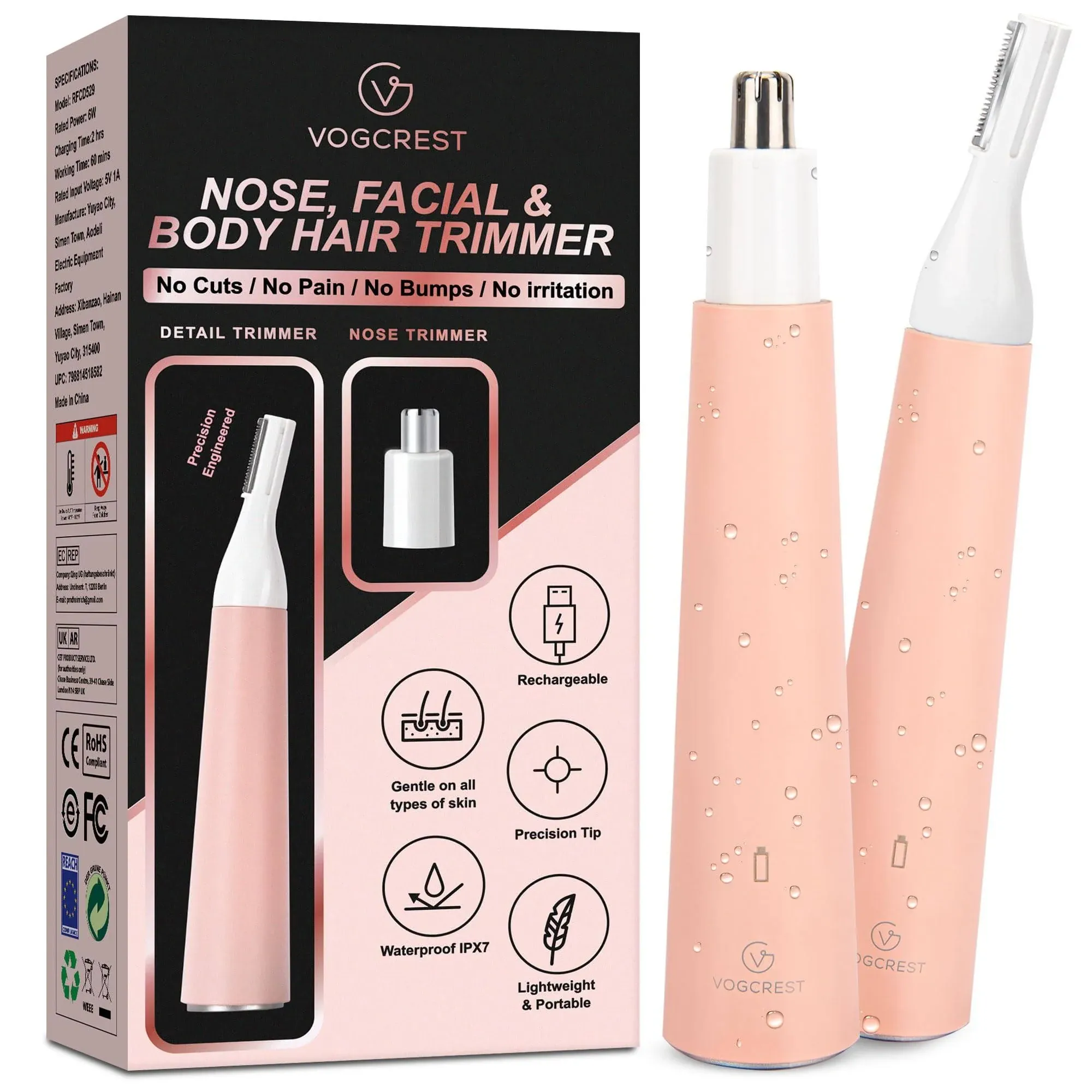  Nose Hair Trimmer for Women &amp; Eyebrow Trimmer, Painless IPX7 Waterproof 