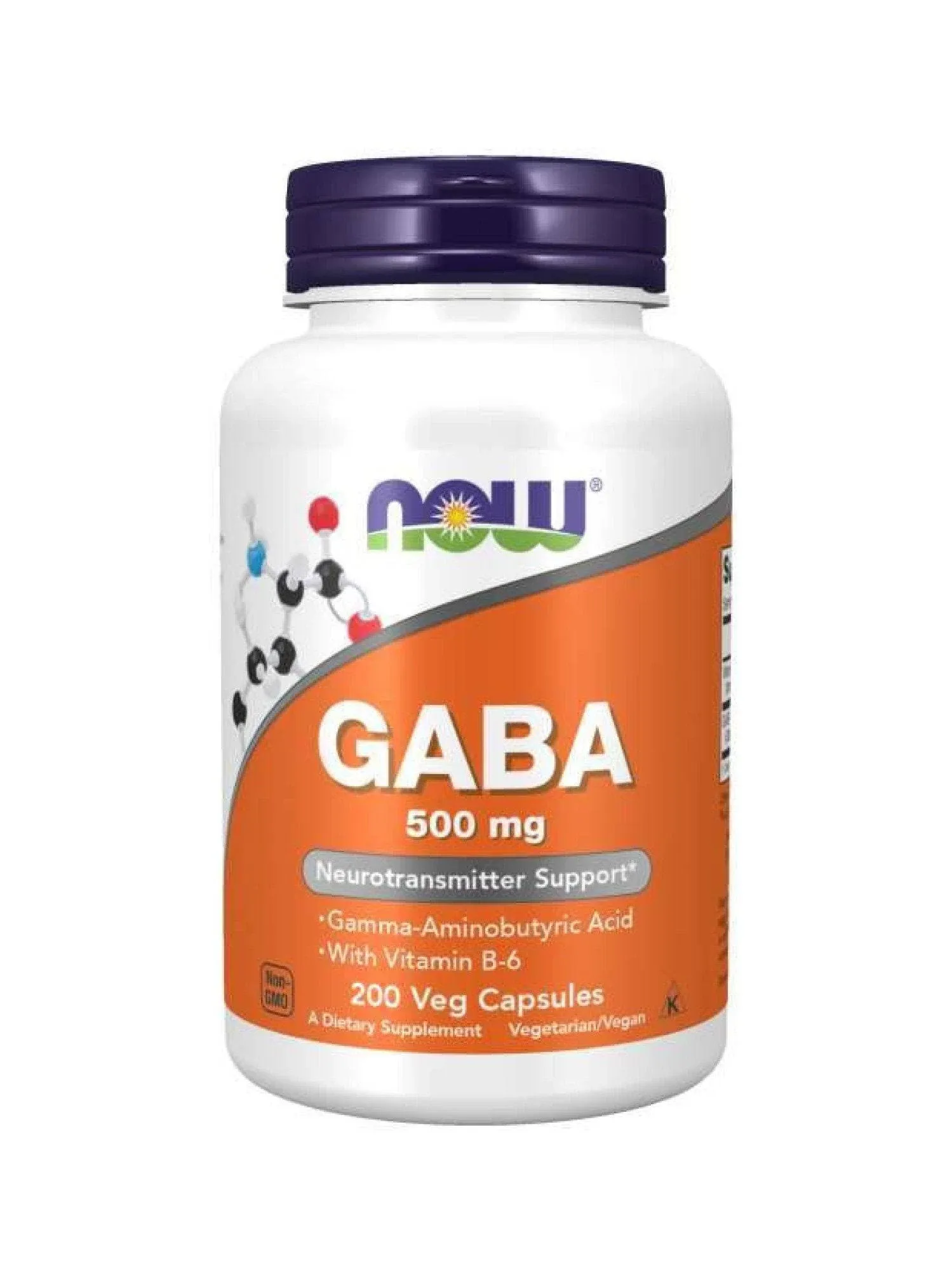 NOW Supplements, GABA (Gamma-Aminobutyric Acid) 500 mg + B-6, Natural Neurotransmitter*, 200 Veg Capsules