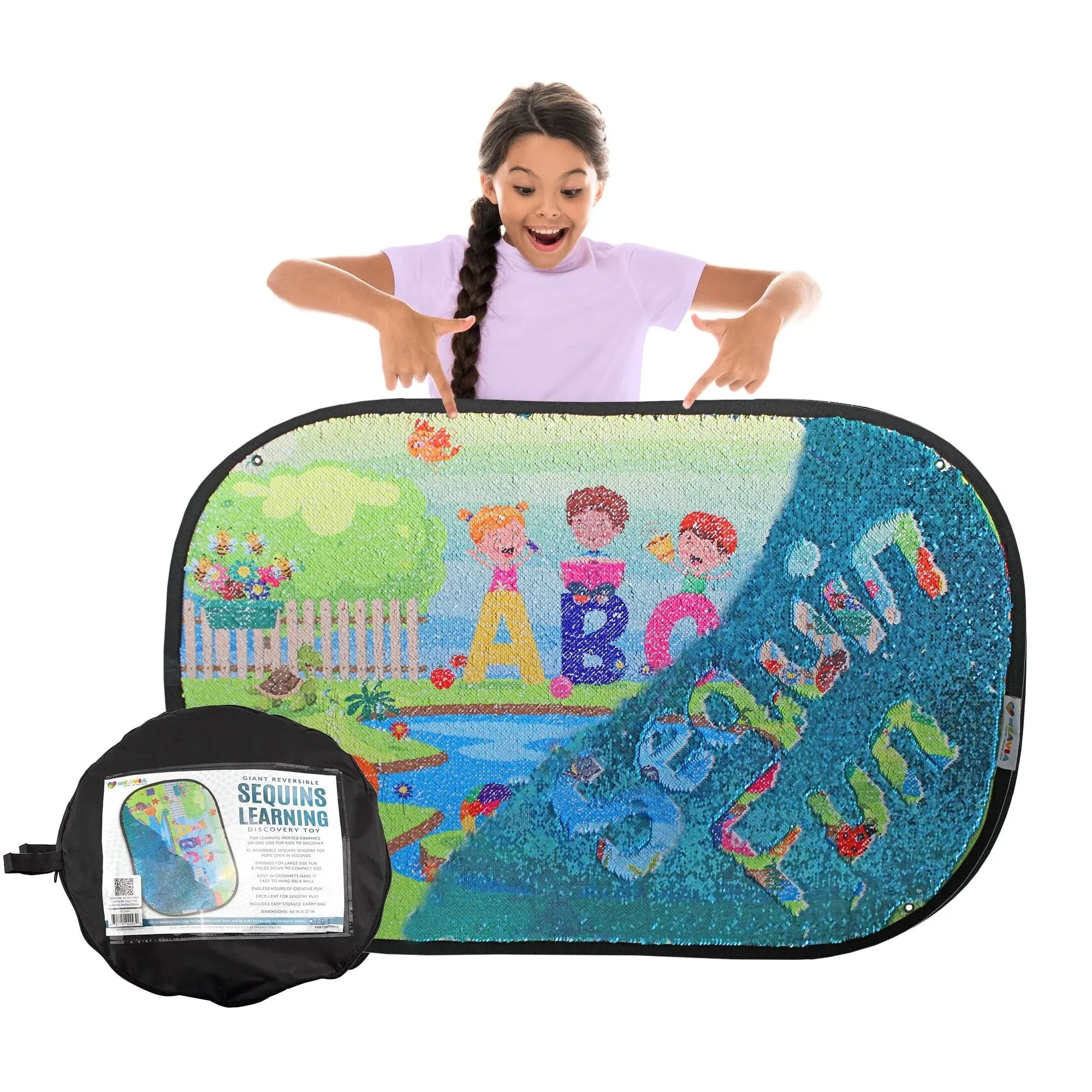 MEAVIA Reversible Sequins Wall Sensory Toy Learning Discovery w/ Travel Case 40 x 27in