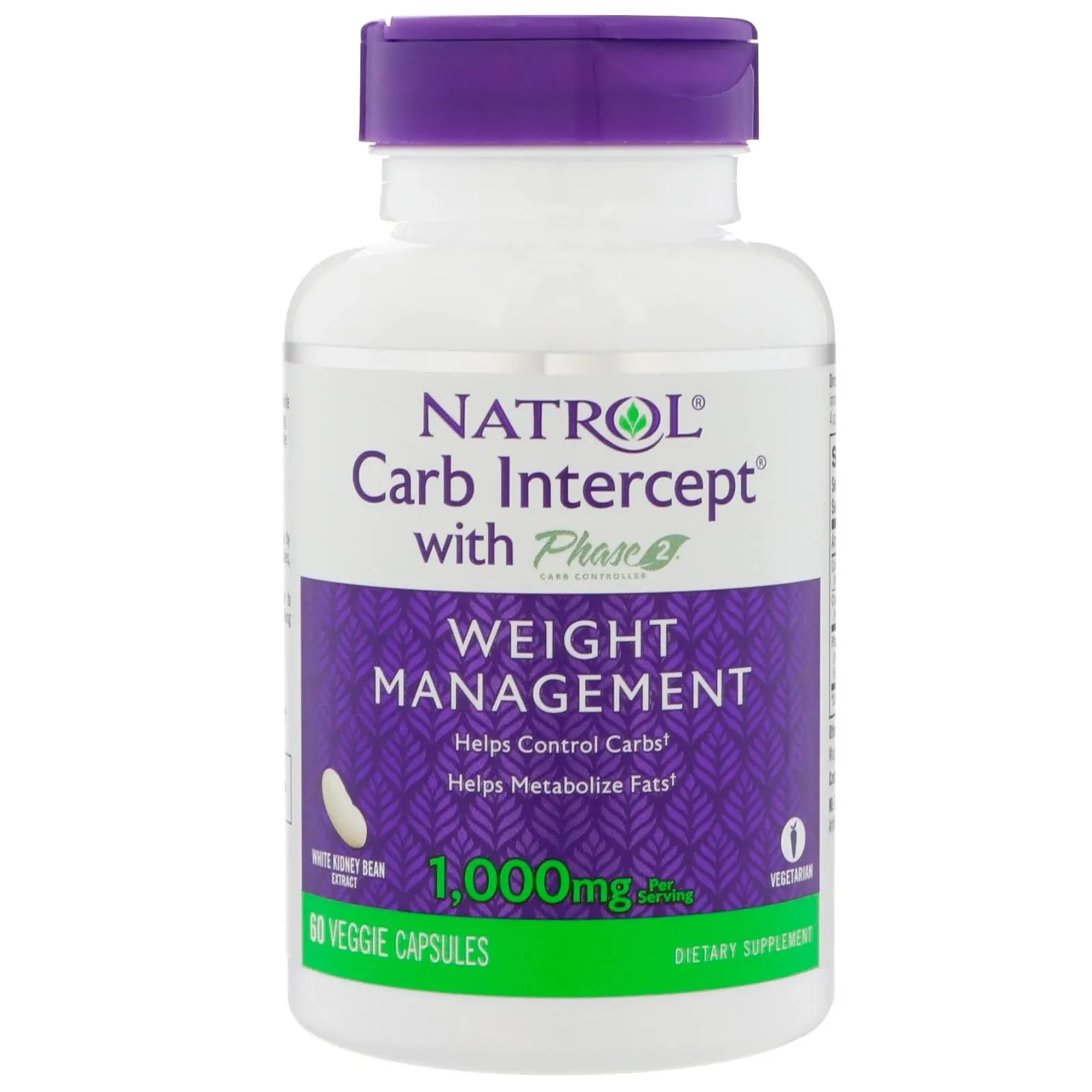 Natrol, Carb Intercept with Phase 2 Carb Controller, 500 mg, 60 Veggie Capsules