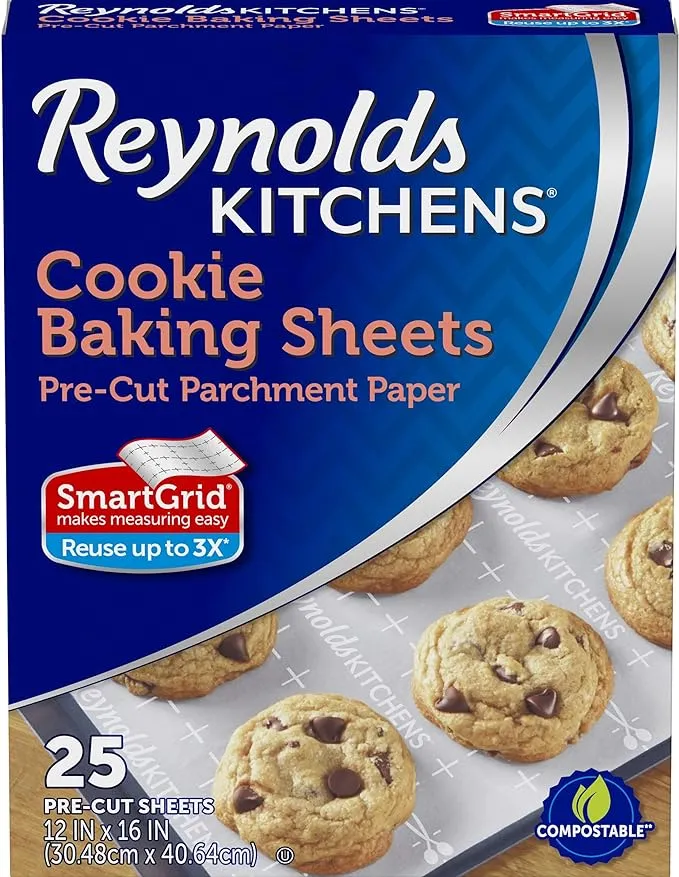 Reynolds Kitchens Cookie Baking Sheets, Pre-Cut Parchment Paper,25 Count (Pack of 4), 100 Total Sheets