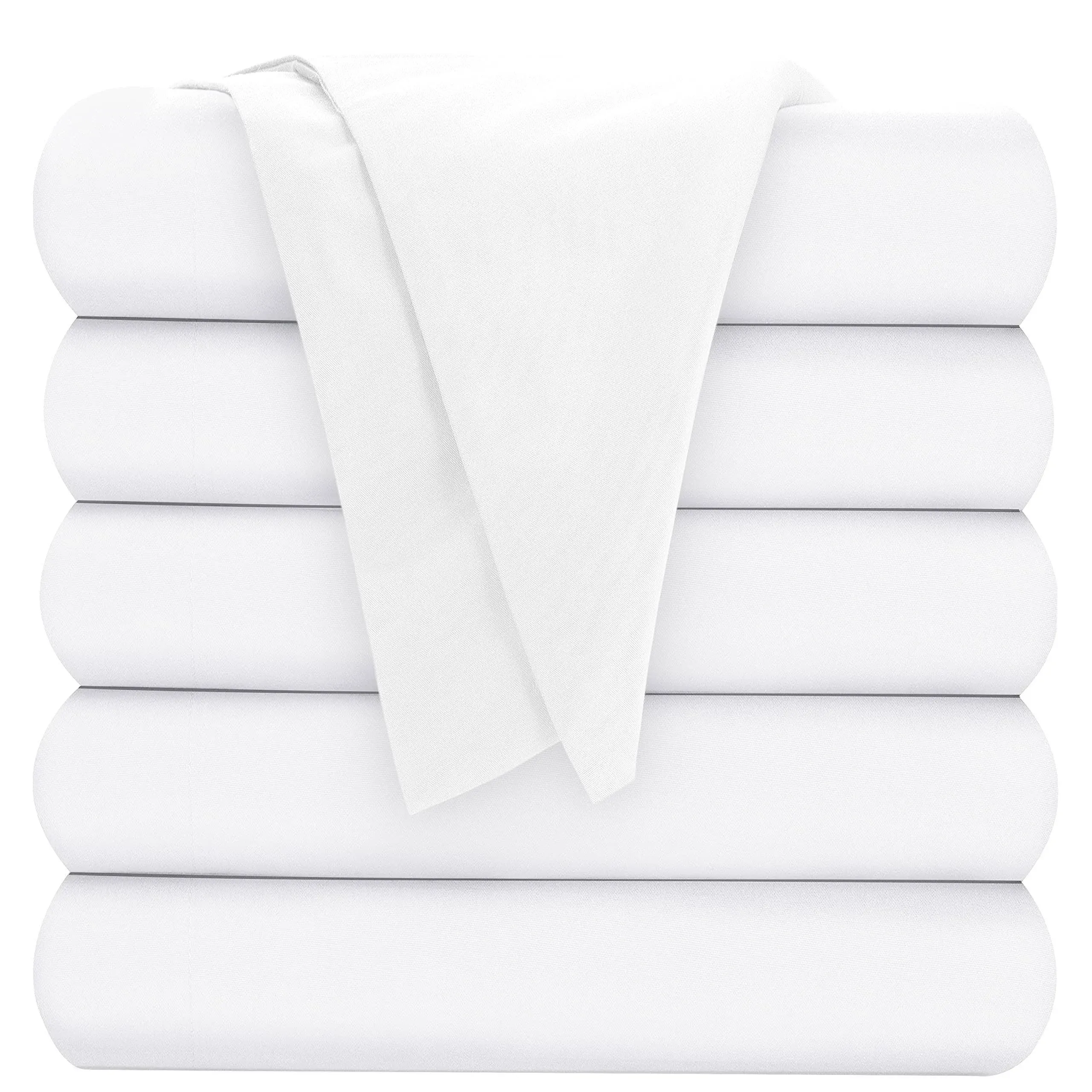 Oakias Full Flat Sheets White – Pack of 6 Top Sheets for Bed – Soft Brushed Microfiber Fabric – Shrinkage & Fade Resistant – Ideal for Hotels and Hospitals – Machine Washable