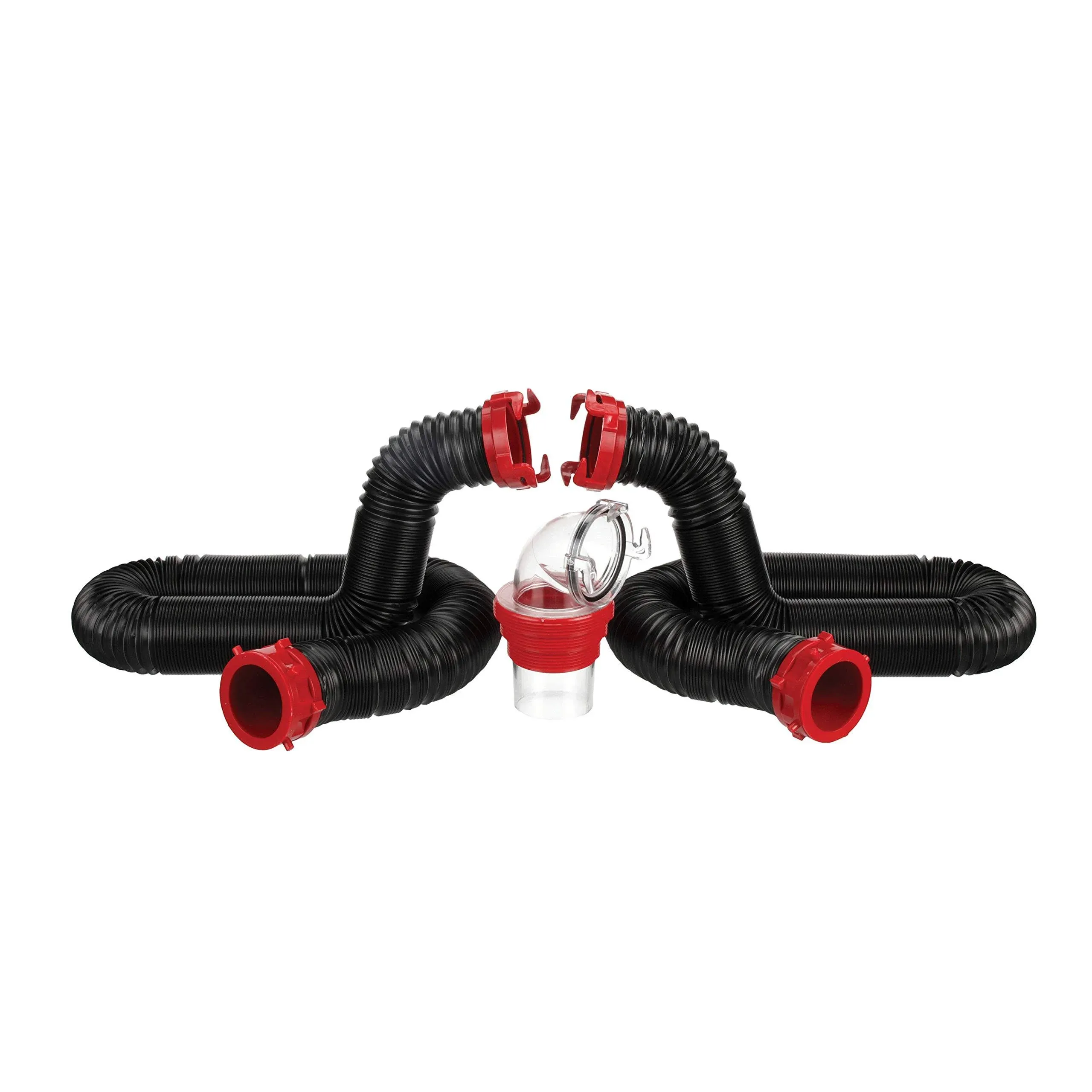 Valterra 20-Foot Dominator RV Sewer Hose Kit, Sewer Hose for RV Camper, Includes 2 Attachable 10-Foot Hoses with Rotating Fittings, 90 Degree Clearview Sewer Adapter, and 4 Drip Caps