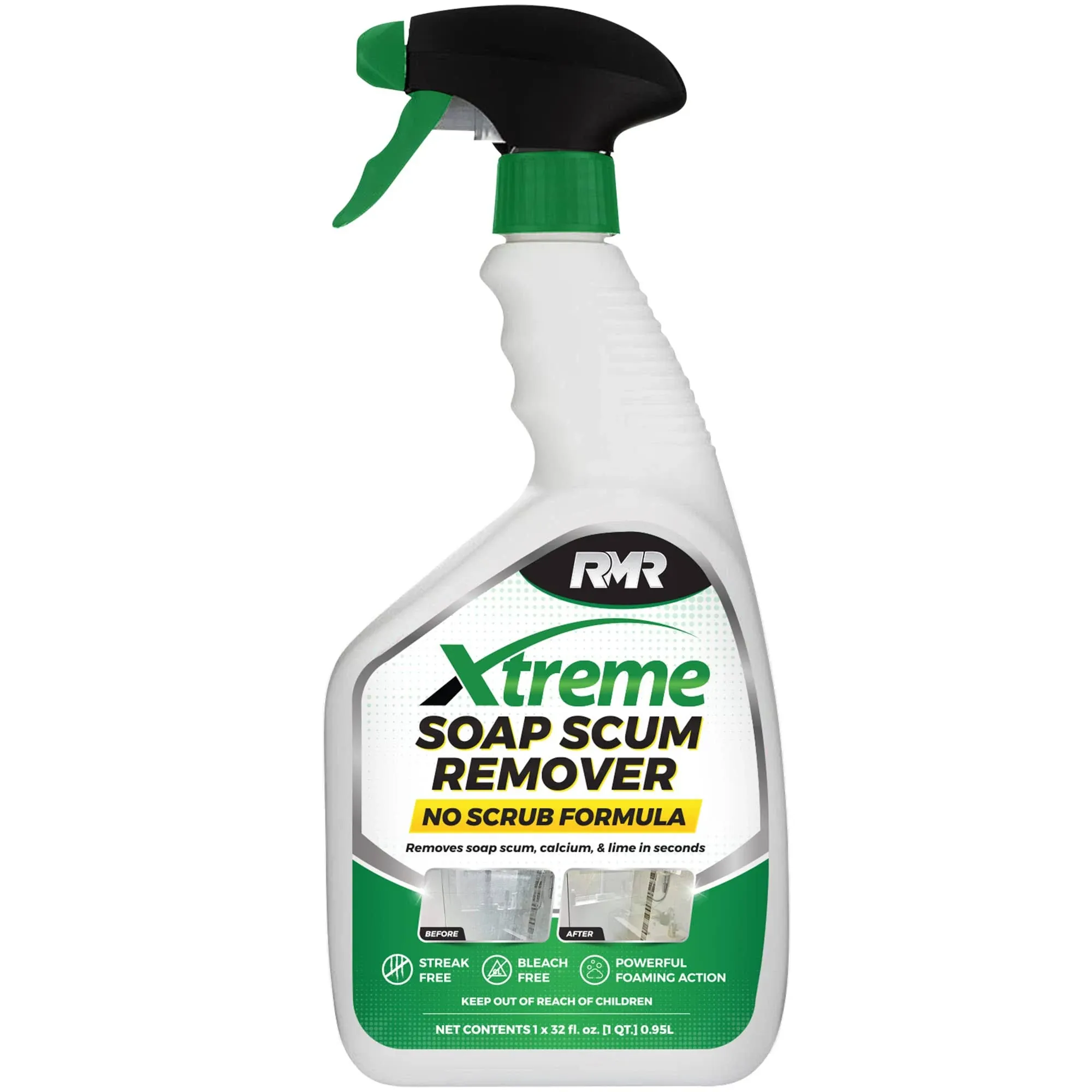 RMR - Xtreme Soap Scum Remover, Fast-Acting, No-Scrub Bathroom Cleaner for Hard Water, Limescale, and Shower Tile Residue, Bleach-Free, 32-Fluid Ounce Spray Bottle