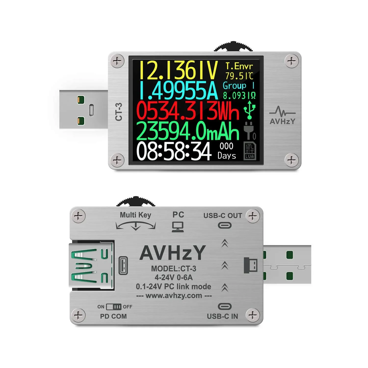 AVHzY USB Power Meter USB 3.1 Tester Digital Multimeter Current Tester Voltage Detector Lua Interpreter Integrated DC 26V 6A PD 2.0/3.0 QC 2.0/3.0/4.0